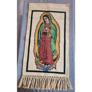 Lady of Guadalupe Holy Virgin Mary Wall Hanging Woven 15" x 25" 100% Cotton